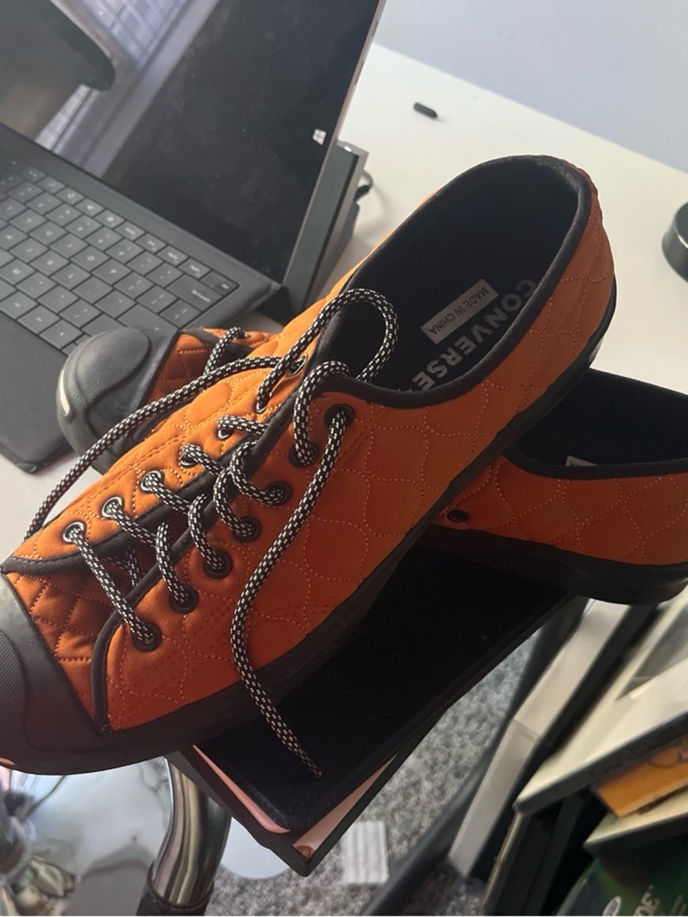 Converse Men’s Orange Quilted Low-Top Sneakers with Black Trim